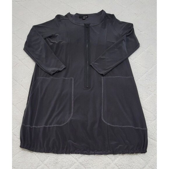 Sun‎ Kim Womens Black Long Sleeve Shirt Dress Half Zip Up Bubble Hem Size XS - Picture 3 of 9